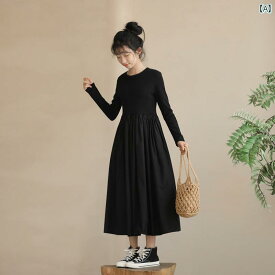 子供服 キッズ 女の子 プリンセス ファッション 韓国 ポリエステル 秋冬 長袖 ロング スカート ドレス ブラック