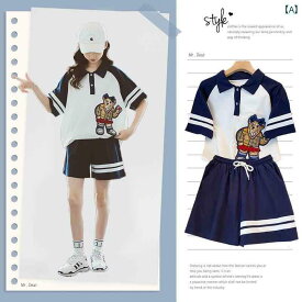 子供服 キッズ 女の子 プリンセス ファッション クマ プリント 韓国 夏 ツーピース 半袖 トップス ショーツ スポーツ