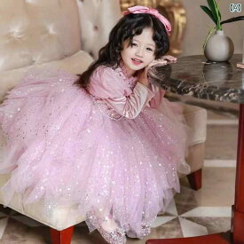 子供服 キッズ 女の子 プリンセス ファッション 春秋 ピンク ドレス レース ふわふわ かわいい キュート ロング スカート 韓国