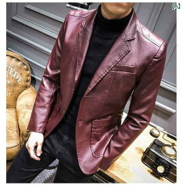 メンズ 男性 ファッション 韓国 スーツ襟 シングルブレスト 冬 レジャー ヴィンテージ フェイク レザー ジャケット