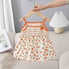 女の子 ドレス 夏 少女 薄手 ノースリーブ 赤ちゃん サスペンダー ワンピース スカート かわいい オレンジ タンクトップ カジュアル