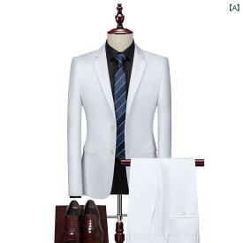 メンズ スーツ 韓国 スリムフィット ビジネスカジュアル 薄手 ツーピースセット オールシーズン適用 シングルブレスト 長袖 男性 紳士服
