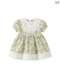 女の子 ドレス 夏 赤ちゃん ウェア プリンセス ファッション かわいい 小さい ベビー 綿 コットン Aライン ワンピース 緑 おしゃれ レース エレガント