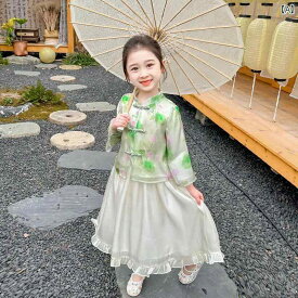 トップス スカート キッズ 子供 女の子 春秋 ツーピース セット チャイナ風 赤ちゃん服 レトロ 漢服 おしゃれ かわいい
