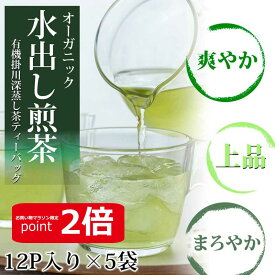 【お買い物マラソン ポイント2倍】有機 オーガニック 水出し煎茶 掛川茶 深蒸し茶 ティーバック ティーパック （5g×12P）×5袋 オーガニック 緑茶 粉末 パック 国産 粉末 茶葉 まるごと緑茶 オーガニック 静岡茶 掛川茶