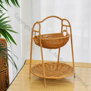 収納バスケット 籐ざる 2段 アフタヌーンティースタンド 果物収納 籐ざるカゴ フルーツフルーツかご盛り おしゃれお菓子入れ小物入れ フルーツ入れ家庭用ラック フルーツとデザートホルダ