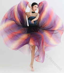 レディース ダンス 衣装 広がるスカート 大きい裾 マルチカラー グラデーション 彩色 シフォンふんわり 飄逸 ロングスカート バレエダンス衣裳 古典舞踊 フラメンコ ベリーダンス 練習着 レ