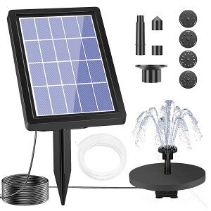 ソーラーポンプ 屋外用 ソーラー噴水ポンプ 蓄電式 1500mAh電池内蔵で曇天に強い 水中ポンプ 太陽光発電 池ポンプ 6種類噴水 2way取付 水面設置対応 ガーデン プール 庭の噴水用