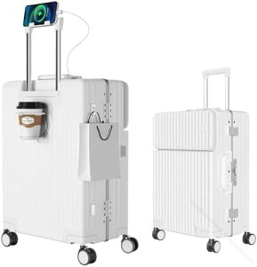 スーツケース 多機能フロントオープン キャリーケース ストッパー付き 機内持ち込み キャリーバッグ 携帯スタンド USBポート付き カップホルダー付き 隠しフック機能 超軽量 耐衝撃 静音 360
