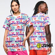 アウトレット ZUMBA ズンバ 正規品 ウェア ユニセックス Tシャツ ロゴ 総柄 カラフル アジアン 派手 エク…