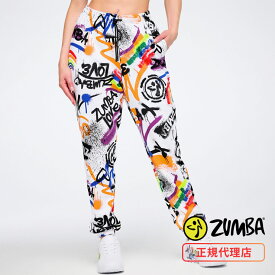 ZUMBA ズンバ 正規品 ウェア レディース スラウチパンツ スウェットパンツ グラフィック 総柄 ペイント風 ロゴ 綿 ウエストゴム エクササイズ フィットネス ジム スポーツ ダンス ヨガ ウェア ズンバウェア マルチカラー PRIDE