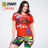 ZUMBA ズンバ 正規品 ウェア レディース Tシャツ 半袖 グラフィック ペイント風 丸首 前後差丈 トップス …