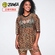 ZUMBA ズンバ 正規品 ウェア ユニセックス Tシャツ 半袖 メッシュ オーバーサイズ Vネック ロゴ 総柄 ア…