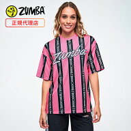 ZUMBA ズンバ 正規品 ウェア レディース Tシャツ 半袖 ストライプ スポーティ 丸首 ロゴ オーバーサーズ …