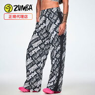 ZUMBA ズンバ 正規品 ウェア レディース ワイドパンツ トラックパンツ 総柄 モノトーン サイドライン 裾…