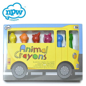 【訳あり商品 アウトレット】≪npw≫ エヌピーダブリュー 動物 アニマル クレヨン 6色 セット クマ ライオン 子供 お絵かき ギフト プレゼント ベビー キッズ 英語 教育 バス 乗り物