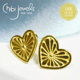【待望の最新作】≪chibi jewels≫ チビジュエルズ ボヘミアン ネイティブ ハート コンチョ ゴールド スタッズ ピアス 14金コーティング仕上げ Heart Concho Stud Earrings (Gold) レディース ギフト ラッピング