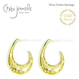 【再入荷】≪chibi jewels≫ チビジュエルズ ハンマード 渦 波 ウェーブ フープ ピアス 14金仕上げ Wave Vortex Earrings (Gold) レディース ギフト ラッピング