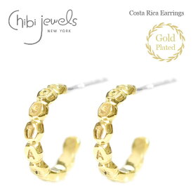 ≪chibi jewels≫ チビジュエルズ コスタリカ 文字 ロゴ 六角形 ハニカム ゴールド フープ ピアス 14金仕上げ Costa Rica Hoop Earrings (Gold) レディース ギフト ラッピング