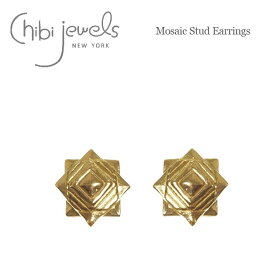 【再入荷】【楽天スーパーセール 50％OFF】≪chibi jewels≫ チビジュエルズ モスク モザイク スクエア 四角 ゴールド スタッズピアス Mosaic Stud Earrings (Gold) レディース ギフト ラッピング