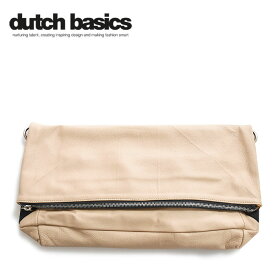 ≪Dutch Basics≫ ダッチベイシクス 本革 レザー 異素材 ツートーン 配色 ベージュ 黒 ブラック 2つ折り ファスナー セカンド クラッチ 2WAY ショルダー バッグ (Beige)