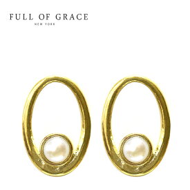 【再入荷】≪FULL OF GRACE≫ フルオブグレイスひと粒 真珠 パール 楕円形 オーバル サークル スタッズ ピアス　18金コーティング仕上げ Pearl Circle Earrings (Gold) レディース ギフト ラッピング