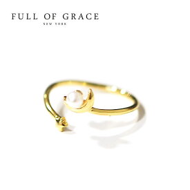 【再入荷】【全品対象500円OFFクーポン配布中】≪FULL OF GRACE≫ フルオブグレイス 真珠 パール 月 ムーン 星 スター モチーフ C型 リング フォークリング オープンリング Pearl Hoop Ring (Gold) レディース