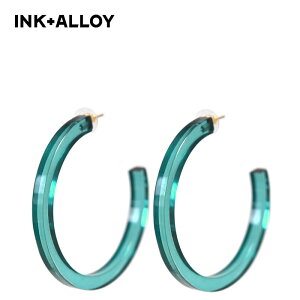 ≪INK+ALLOY≫ インク+アロイ半透明 ブルー グリーン レジン フープピアス Clear Resin Hoop (Blue Green) レディース ギフト ラッピング