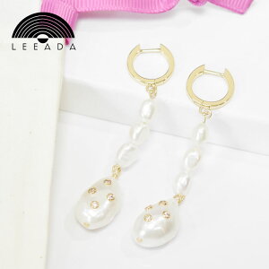 ��LEEADA�� ���[�_ �^�� �p�[�� �N���X�^�� �h���b�v �����O �s�A�X 14���d�グ �S�[���h Maddie Pearl Drop Huggies (Gold) ���f�B�[�X �M�t�g ���b�s���O