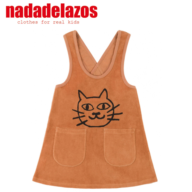 ユニークなテキスタイルデザインのスペイン発ブランド 5歳 お買い得品 6歳 Nadadelazos ナダデラゾスネコ キャット イラスト 手書き ブラウン Dressキッズ Velour ベロア 女の子 ワンピース Tank Cat