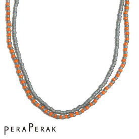 ≪PERAPERAK≫ ペラペラックボヘミアン ライト グレー オレンジ ビーズ 3WAY ネックレス ブレスレット ロング Bead Necklace (Grey/Orange) レディース