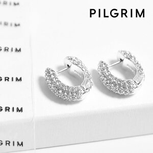 【eclat 雑誌掲載】【待望の最新作】≪PILGRIM≫ ピルグリム 小粒 ビジュー プレシオサ クリスタル 幅広 フープ ピアス シルバー LONA HOOP Earrings (Gold) レディース ギフト ラッピング