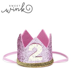 ≪Sweet Wink≫ スウィート ウィンク2歳 誕生日 クラウン 王冠 ヘアアクセサリー ピンク ラメ グリッター ヘアバンド 記念 バースデー GLITTER CROWN (Pink) ベビー