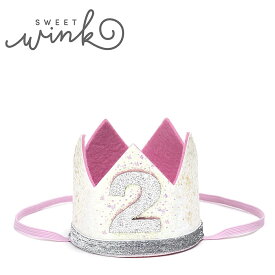 ≪Sweet Wink≫ スウィート ウィンク2歳 誕生日 クラウン 王冠 ヘアアクセサリー ホワイト ピンク ラメ グリッター ヘアバンド 記念 バースデー GLITTER CROWN (White)