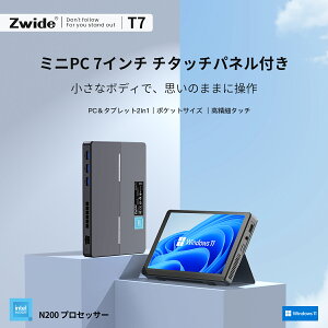 Zwide T7 �~�jPC 7�C���`��ʕt�� N200 Windows 11 16GB+256GB �~�j�p�\�R�� ���^PC Mini PC 1280*800 �𑜓x 4K�o�� 2��ʑΉ� �t���@�\Type-C USB3.2×3 HDMI2.1 �L��LAN�|�[�g 3400mAh�o�b�e���[���� �É� �������M 1�N