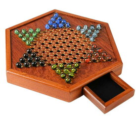 ダイヤモンドゲーム、チェッカーゲーム 、木製 、知育玩具 （引き出し式ガラス）