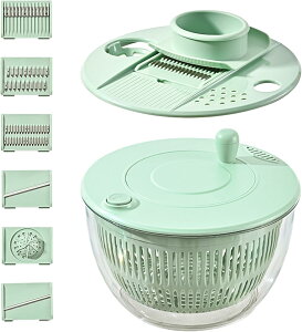 【 限定クーポンで1点2490円!】水切りなど1台12役】サラダスピナー 野菜 水切り 水洗い スライサー 6枚刃 千切り 野菜水切り器 サラダボウル 果汁絞り器 エッグセパレーター おろし器 セット