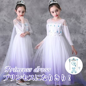 【豪華セット】 ドレス 子供 コスプレ 衣装 豪華 5点 セット ワンピース 誕生日 プレゼント プリンセス エルサドレス 水色 ライトブルー 長袖 マント付き ハロウィン クリスマス パーティー ギフト 発表会 子供服100 110 120 130 140 150